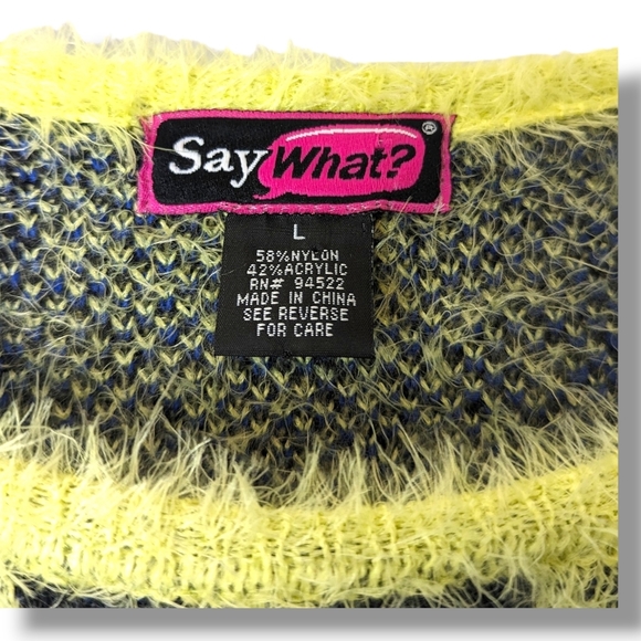 Y2K Clueless Plaid Fuzzy Bright Yellow Indie Sleaze Sweater by Say What: Large - Picture 4 of 7